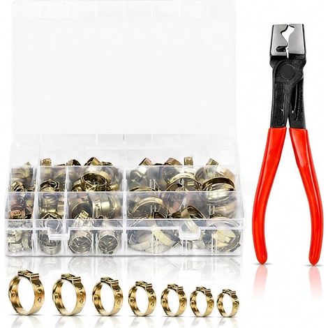 Stainless Steel Hose Clamps 5.8-21mm Single Ear Clamp with Pinc for Pipelines, Fuel Lines and (Gold)
