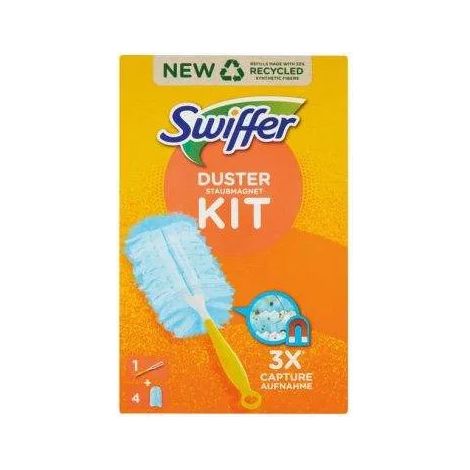 Plumeau Swiffer Duster avec manche ergonomique – 4 recharges incluses – Fibres attrape-poussière pour surfaces sèches – Nettoyage efficace (1/5)