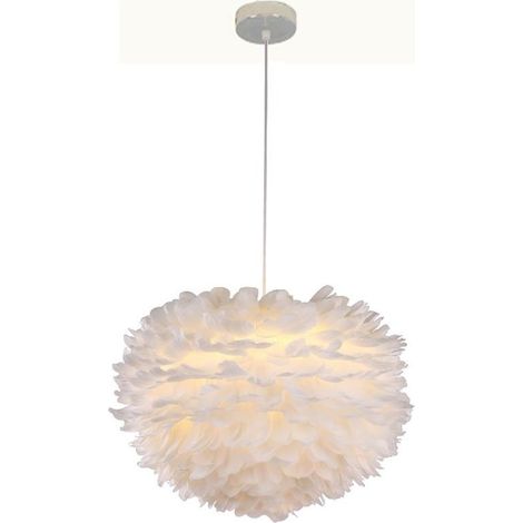 Lustre Suspension Stoex Plumes Blanches Ø30cm E27 40W Câble Ajustable 100cm Diffusion Douce Ambiance Chaleureuse Salon (1/5)