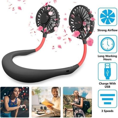 Mini Ventilateur Serre-Nuque USB Rechargeable pour Activités en Plein Air-Noir (1/4)