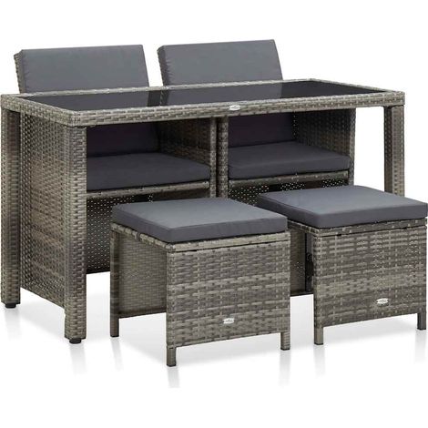 Ensemble à manger d'extérieur 5 pcs-Salon de jardin coussins résine tressée gris 203327 (1/5)