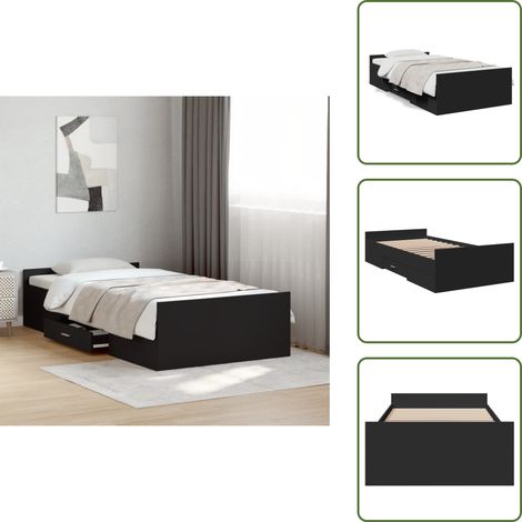 The Living Store Bettgestell mit Schubladen Schwarz 75x190 cm Holzwerkstoff - Holzwerkstoff Bettgestell (1/5)