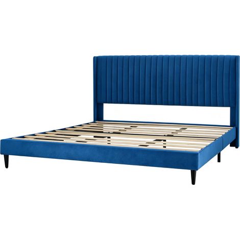 Upholstered Bed Frame with Cozy Button Tufted Headboard & Adjustable Height, Wood Slat Support CHARLIE SUPER KING BLUE (1/5)