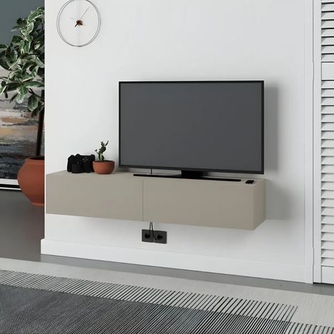Mobile Porta TV Sospeso Beige con Ante a Ribalta Salvaspazio Moderno