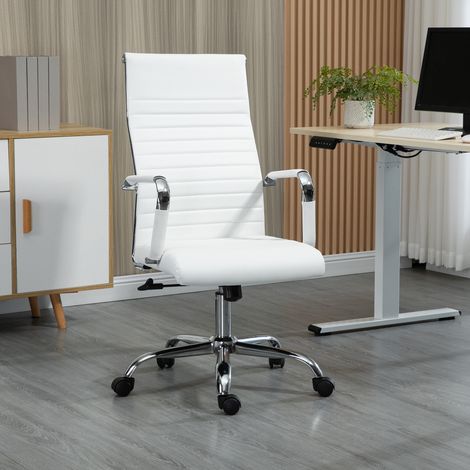 Bürostuhl 54x62x104-114 cm Weiß aus Kunstleder mit Wippfunktion und höhenverstellbarem Sitz (1/5)