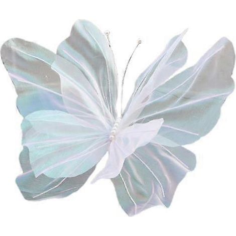 Grand papillon artificiel en gaze, simulation papillon 3D avec fausses perlesblanc (1/5)