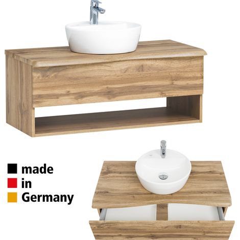 Waschtisch mit Keramik Waschbecken KAHLA-03 in Wotan Eiche Nb. Abdeckplatte mit Baumkantenoptik, B/H/T: ca. 101/54,5/52 cm (1/5)
