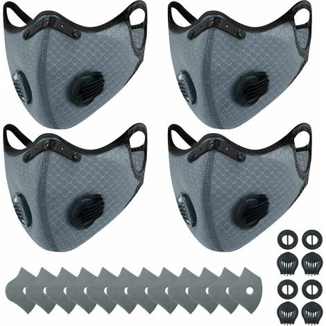 masques anti-poussière de sport réutilisables et respirants + 12 filtres à charbon actif, adaptés aux activités de plein air, au travail du bois, à la tonte de la pelouse, à la course à pied et au cyc (1/5)