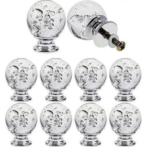 Ensemble de 10 poignées de tiroir en verre cristal transparent - Boutons de porte d'armoire, blancs. (1/3)