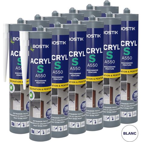 Bostik – Lot de 12 mastics d'étanchéité acrylique 310ml – Résistant de -20°C à +80°C – Excellente adhérence sur béton, bois, PVC (1/5)