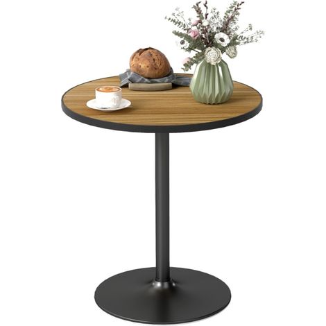 Table de salle à manger ronde pour 4 personnes avec plateau style bois - Table à manger moderne et compacte Ø70x76cm - Idéale pour cuisine ou petit espace - Design épuré couleur chêne clair (1/5)