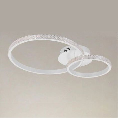TrAdE Shop Traesio - Plafoniera Led 48 W 2 Cerchi Effetto Cristallo Telecomando Moderno Bianco 31777 - (1/3)