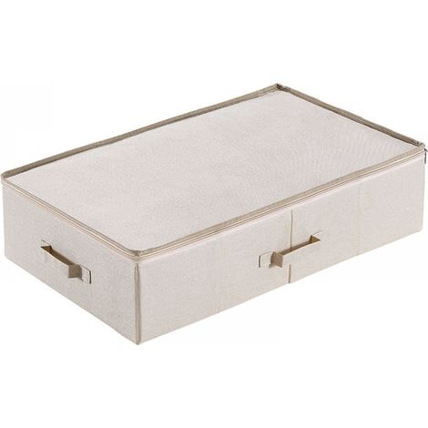 1 Boîte de rangement pliable beige avec couvercle et poignées multiples pour sous le lit canapé armoire (1/5)