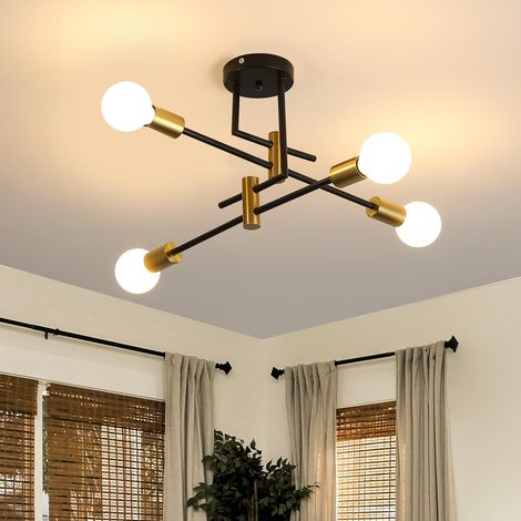 Lustre Industriel Vintage, 4 Lumières Lustre Plafonnier, E27 Rétro Lampe Suspension Vintage, Plafonnier Noir Intérieur, Lustres pour Chambre, Couloir, Cuisine (sans Ampoule) (1/5)