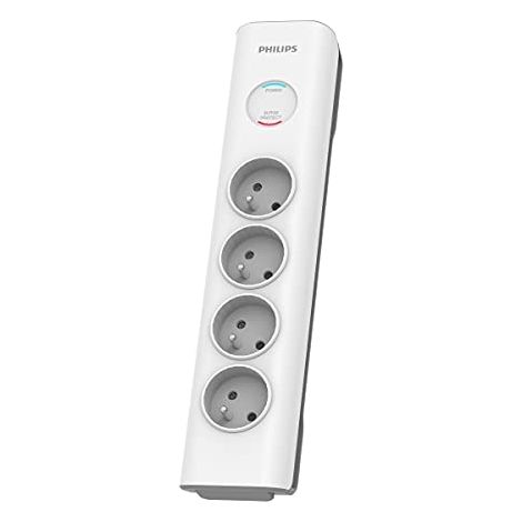 PHILIPS MULTIPRISE QUADRUPLE - SPN7040WA/19 - 230V - BLANC - PROTECTION CONTRE LES SURTENSIONS - 2 MÈTRES DE CÂBLE