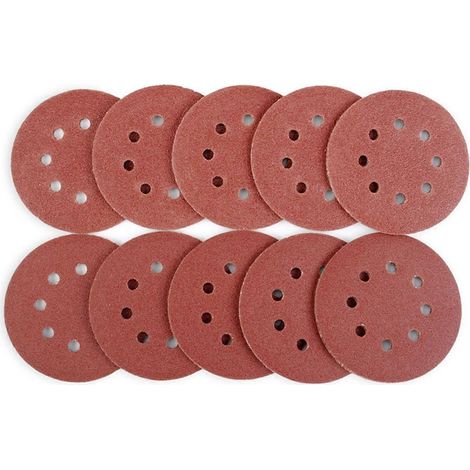 100 Stück beflockte Schleifscheiben, 5 Zoll, 8 Löcher, Körnung 60, 80, 100, 120, 150, für Möbel und Auto. (1/4)