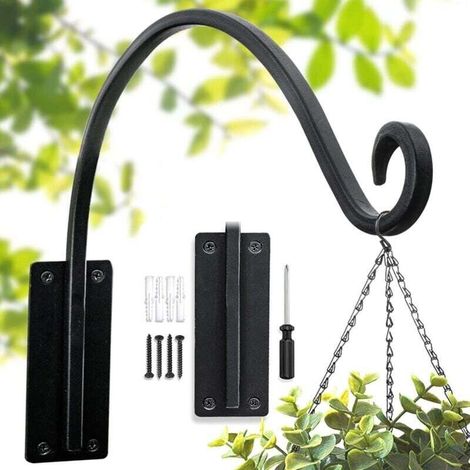 Robuster Pflanzenhänger (40 cm/schwarz) – Handgeschmiedeter Pflanzenhänger für den Außenbereich, langlebiger und stabiler Haken für Vogelfutterhäuschen – Croch-Crezuo