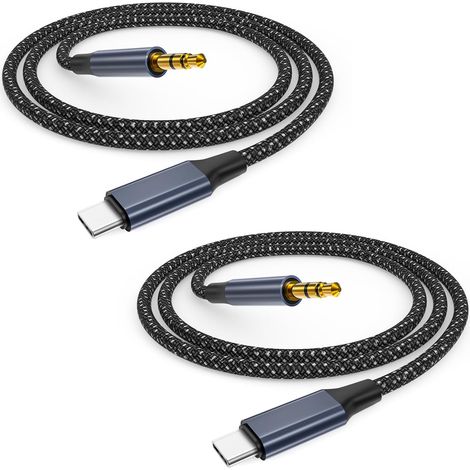 Câble Jack USB C vers 3,5mm Lot de 2, 1M Cable Auxiliaire Adaptateur USB C vers 3,5mm Mâle, Adaptateur Câble USBC Jack 3.5mm pour 17 Pro Max/16/15,iPad Pro,S25/S24/S23/S22 (1/5)