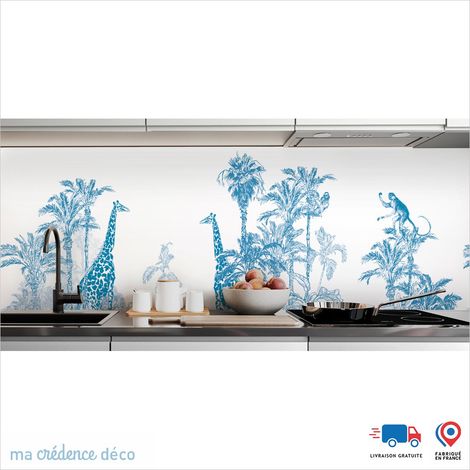 Crédence : Dessin jungle et animaux 3 - Couleur Bleu clair - Alu composite - 245 - 60 (1/3)