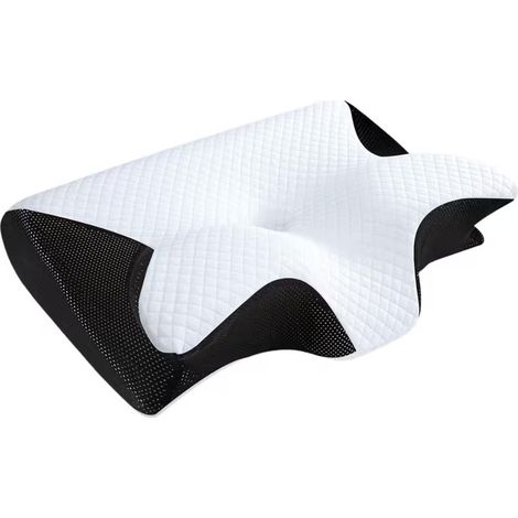 Oreiller Ergonomique à Mémoire de Forme 2 en 1 – Coussin pour la Nuque, Le Dos et Le Côté – Housse Lavable. - 60x40 cm - Noir