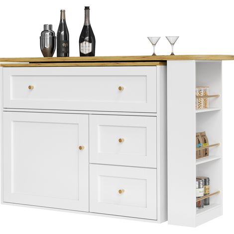 Mesa bar extensible con almacenamiento, MDF y metal, 138-204 x 39 x 105 cm, blanco, HOMVRA (1/5)