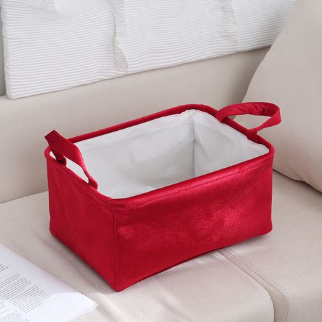 Faltbarer Samt-Aufbewahrungskorb mit Griffen für Spielzeug, Kleiderschrank, Regale, Kleidung, Zuhause, Rot, 30 x 20 x 15 cm
