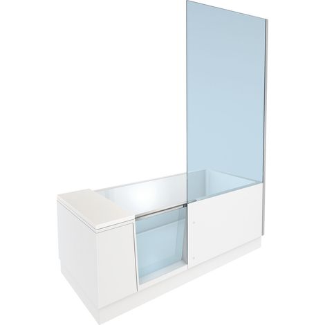 Duravit – Baignoire douche 1700x750mm – Niche blanche – Porte en verre clair à droite – DuroCast Plus – Avec trop-plein et habillage inclus (1/2)
