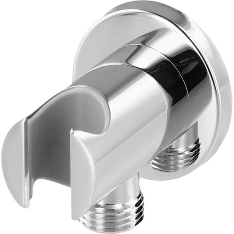 Conector de manguera cromado con soporte de ducha de mano, soporte de ducha universal, fácil de instalar (1/4)