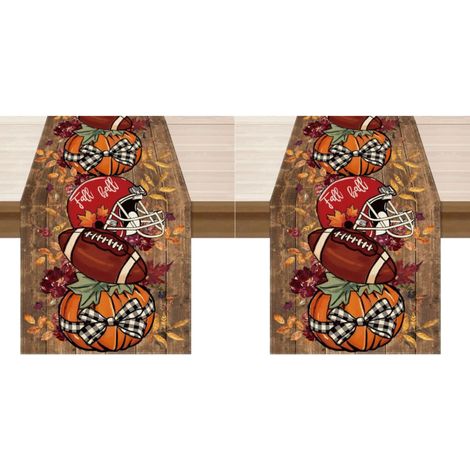 Camino de mesa con diseño de calabaza y casco de fútbol americano para decoración otoñal (33 x 183 cm). Elegante decoración de mesa (2 piezas). (1/4)