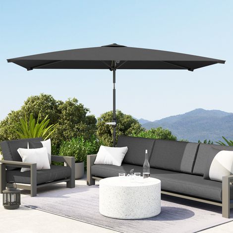 Sombrilla de Aluminio 198x294x255 Parasol Rectangular de Jardín Inclinable con Manivela y Poste Desmontable Gris