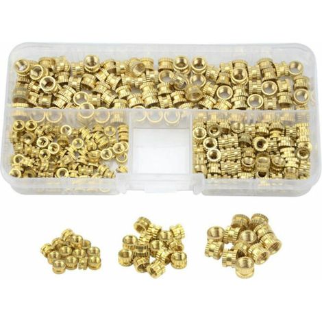 RHG 300 pcs inserts filetés M3 filetage en laiton moleté écrou m3 m4 m5 insert fileté noix filetés filetage en laiton pour pièces en plastique par chaleur ou par ultrasons dans des pièces d'imprimante