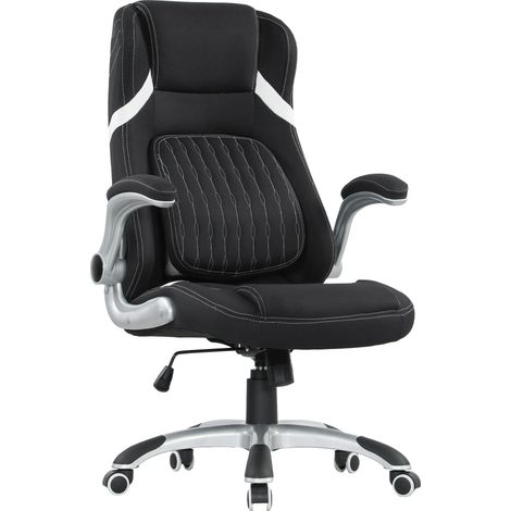Linen-Look Office Chair, with Adjustable Height and Tension - Black (1/5)