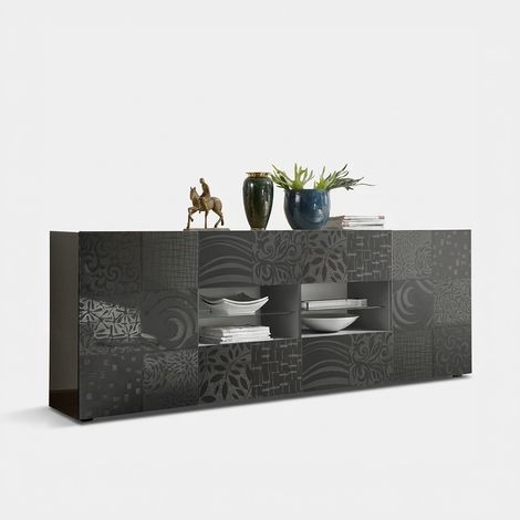 Aparador buffet para salón con 2 puertas y 4 cajones Miro - Gris Oscuro (1/3)