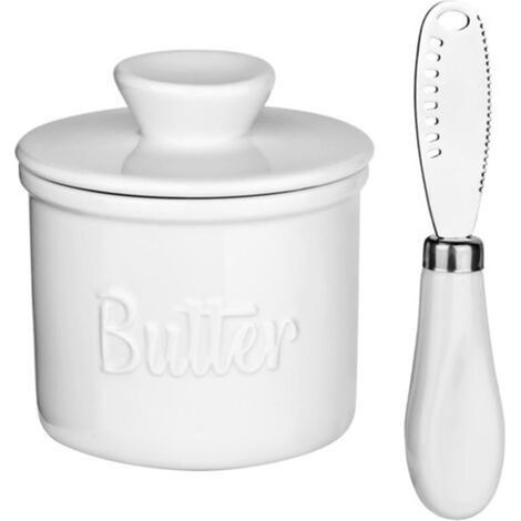 Beurrier français, en céramique, refroidi à l'eau, pour un beurre frais et tartinable (blanc)