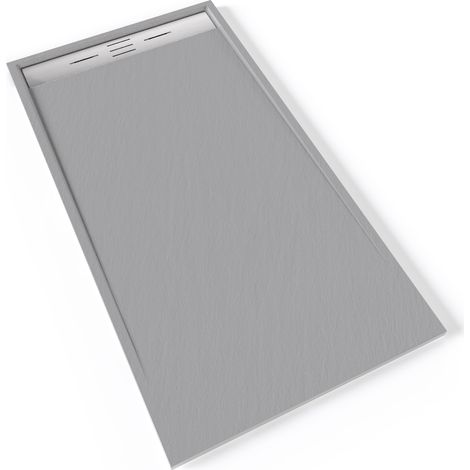 HIEMAL INOX Receveur de douche 90 x 170 cm résine Gris aspect ardoise + bonde inox incluse - Salle de bain