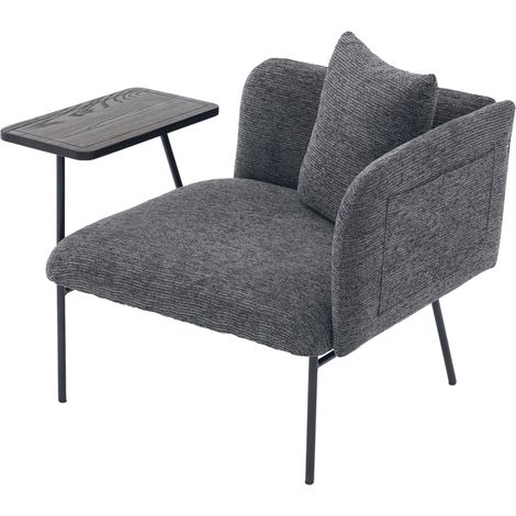 Fauteuil moderne avec dossier en tissu, 2 compartiments de rangement et table d'appoint, structure métallique noire, 86x72x71 cm (1/5)