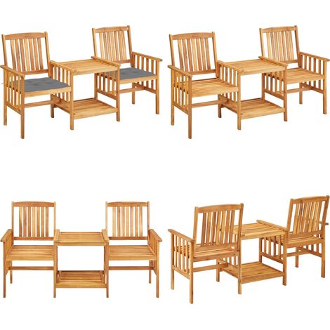Chaises de jardin avec table à thé et coussins Acacia solide - Ensemble De Bistro - Salon De Jardin - Mobilier De Jardin - Table À Thé - Chaise De Jardin - Home & Living (1/5)