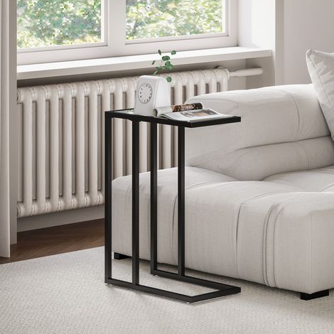 Table basse en verre et acier en forme de C, 46x25x63.5 cm, Noir (1/5)