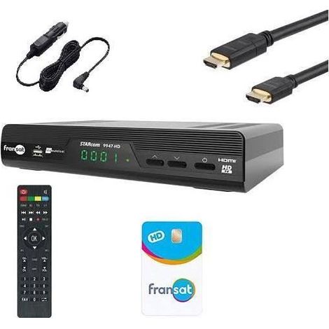 RECEPTEUR FRANSAT HD STARcom 9947+HDMI +CARTE FRANSAT+ ALLUME CIGARE HD ME