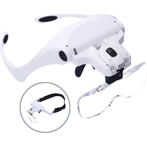 Lunettes loupe frontales à LED, réglables avec 2 lumières, idéales pour les réparations et les travaux de précision, comprennent 5 lentilles. (1/5)
