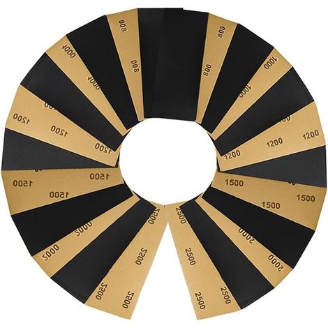 Lot de 36 papiers abrasifs 800/1000/1200/1500/2000/2500 Papier abrasif sec et humide pour polir le métal, le bois, 9 x 3,6 pouces (1/5)