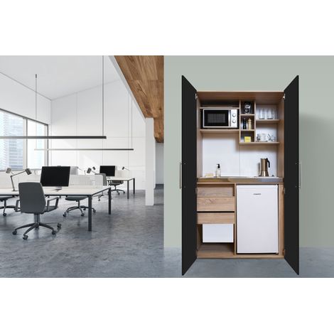 Respekta – Cuisine kitchenette 104 cm – Réfrigérateur sous plan avec congélateur – Plaque vitrocéramique prête à brancher – 2 portes battantes noires (1/4)