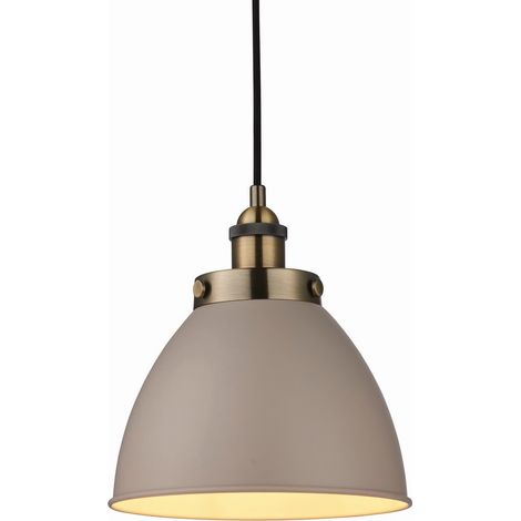 Endon Franklin - Lampada a sospensione a cupola a 1 luce Taupe satinato, placca in ottone antico, E27