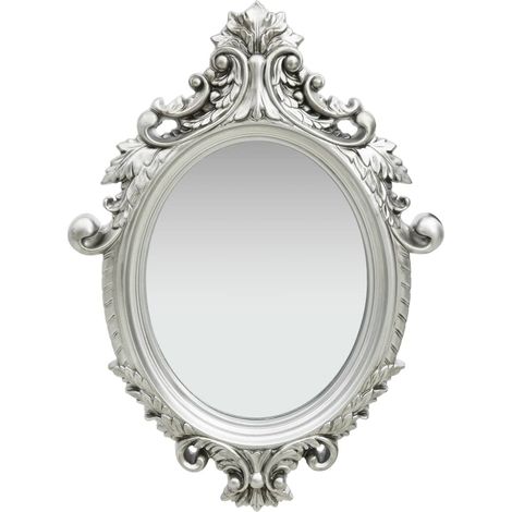 Miroir mural, Miroir de maquillage, Miroir suspendu pour Vanité, Salle de Bain, Salon Chambre style château 56x76 cm Argenté KIM3492 (1/5)