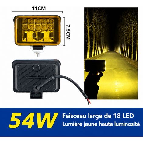 Projecteur LED carré 3 pouces lumière jaune 12-80V pour véhicule 12v-80v 3 réf 2727 9 × 11 × 3 cm 100 g – Livraison gratuite
