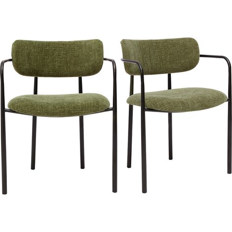 Sillas de tela con efecto terciopelo texturizado en verde caqui y metal negro (juego de 2) SWIFT (1/4)