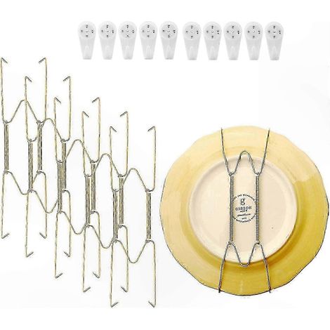 Lot de 10 supports muraux dorés, crochets en acier inoxydable de 20 cm pour assiettes décoratives (1/5)