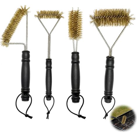 Lot de 4 brosses de barbecue triangulaires de 30,5 cm avec poils en laiton, poignée en plastique anti-brûlure pour grille de barbecue, barbecue à gaz, barbecue au charbon de bois, barbecue en fonte (1/5)