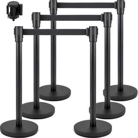 VEVOR Crowd Control Stanchion, Set of 6 Pieces Stanchion Set, Stanchion Set with 6.6 ft/2 m Black Retractable Belt, Black Crowd Control Barrier with Concrete and Metal Base - Easy Connect Assembly (1/5)