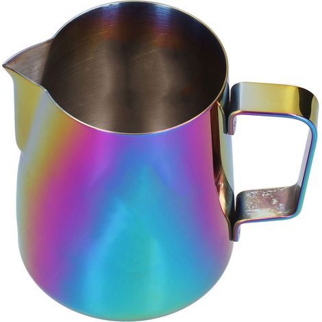 Tasse à lait inox 380ml pour mousseur à lait, bec pointu coloré brillant, idéale café maison ou barista. (1/5)